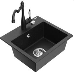 Mexen Milo, gránit mosogató 435x410x171 mm, 1 kamrás és Carla mosogató csaptelep, fekete-ezüst metál, 6505-73-670700-70 (6505-73-670700-70)