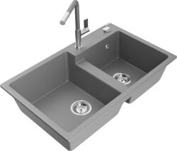 Mexen Tomas, 2 kamrás gránit mosogató 800x500x190 mm és Flora mosogató csaptelep, szürke, 6516-71-670401-06 (6516-71-670401-06)