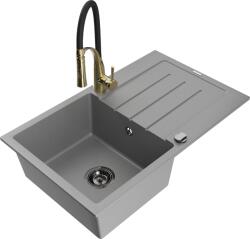 Mexen Bruno, 1 kamrás gránit mosogató 795x495x200 mm és Aster mosogató csaptelep, szürke, 6513-71-73450-57-B (6513-71-73450-57-B)