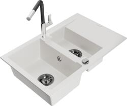 Mexen Gaspar, 1, 5 kamrás gránit mosogató 737x475x177 mm és Flora mosogató csaptelep, fehér, 6507-20-670401-07-B (6507-20-670401-07-B)