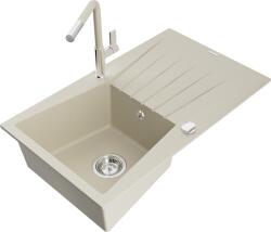 Mexen Cesar, 1 kamrás gránit mosogató 775x470x190 mm és Flora mosogató csaptelep, bézs, 6514-69-670401-09 (6514-69-670401-09)