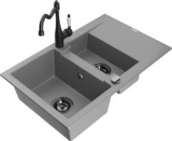 Mexen Gaspar, gránit mosogató 752x436x161 mm, 1, 5 kamrás és Carla mosogató csaptelep, szürke, 6507-71-670700-70-B (6507-71-670700-70-B)