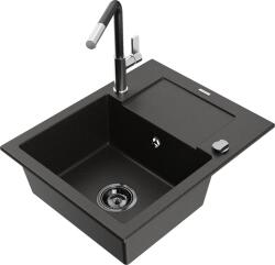 Mexen Enzo, 1 kamrás gránit mosogató 576x465x174 mm és Flora mosogató csaptelep, fekete-arany metál, 6506-75-670401-07-B (6506-75-670401-07-B)