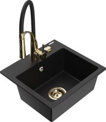 Mexen Milo, 1 kamrás gránit mosogató 435x410x171 mm és Aster mosogató csaptelep, fekete, 6505-77-73450-57-G (6505-77-73450-57-G)