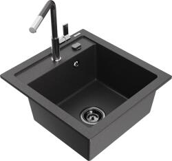 Mexen Vito, 1 kamrás gránit mosogató 490x520x210 mm és Flora mosogató csaptelep, fekete foltos, 6503-76-670401-08-B (6503-76-670401-08-B)