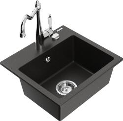 Mexen Milo, gránit mosogató 435x410x171 mm, 1 kamrás és Carla mosogató csaptelep, fekete-arany metál, 6505-75-670700-00 (6505-75-670700-00)