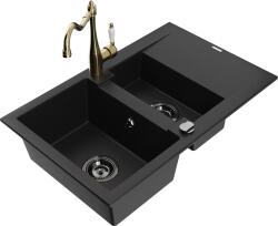 Mexen Gaspar, gránit mosogató 752x436x161 mm, 1, 5 kamrás és mosogató csaptelep Carla, fekete, 6507-77-670700-50-B (6507-77-670700-50-B)