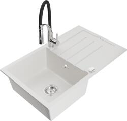 Mexen Bruno, 1 kamrás gránit mosogató 795x495x200 mm és Aster mosogató csaptelep, fehér, 6513-20-73450-07 (6513-20-73450-07)