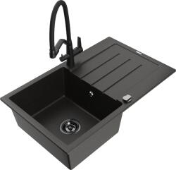 Mexen Bruno, 1 kamrás gránit mosogató 795x495x200 mm és Duo mosogató csaptelep, fekete-arany metál, 6513-75-671701-70-B (6513-75-671701-70-B)