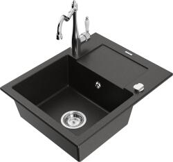 Mexen Enzo, gránit mosogató 576x465x174 mm, 1 kamrás és mosogató csaptelep Carla, fekete-arany metál, 6506-75-670700-00 (6506-75-670700-00)