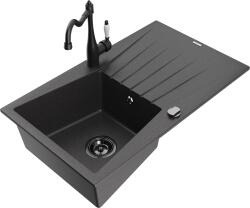 Mexen Cesar, 1 rekeszes gránit mosogató 775x470x190 mm és mosogató csaptelep Carla, fekete foltos, 6514-76-670700-70-B (6514-76-670700-70-B)