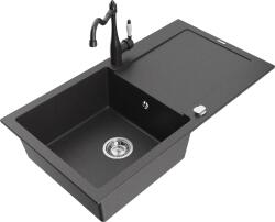 Mexen Leo, gránit mosogató 900x500x190 mm, 1 kamrás és mosogató csaptelep Carla, fekete foltos, 6501-76-670700-76 (6501-76-670700-76)