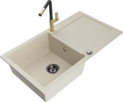 Mexen Leo, 1 kamrás gránit mosogató 900x500x190 mm és Flora mosogató csaptelep, bézs, 6501-69-670401-57-B (6501-69-670401-57-B)