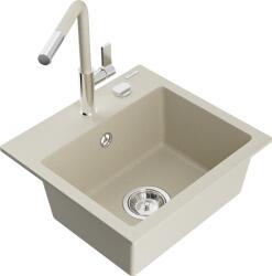 Mexen Milo, 1 kamrás gránit mosogató 435x410x171 mm és Flora mosogató csaptelep, bézs, 6505-69-670401-09 (6505-69-670401-09)