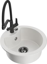 Mexen Diego, 1 kamrás gránit mosogató 488x488x167 mm és Duo mosogató csaptelep, fehér, 6512-20-671701-70-B (6512-20-671701-70-B)