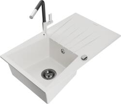 Mexen Cesar, 1 kamrás gránit mosogató 775x470x190 mm és Flora mosogató csaptelep, fehér, 6514-20-670401-07-B (6514-20-670401-07-B)