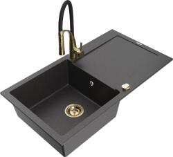 Mexen Leo, gránit mosogató 900x500x190 mm, 1 kamrás és Aster mosogató csaptelep, fekete foltos, 6501-76-73450-57-G (6501-76-73450-57-G)