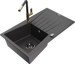 Mexen Cesar, 1 kamrás gránit mosogató 775x470x190 mm és Flora mosogató csaptelep, fekete foltos, 6514-76-670401-75-B (6514-76-670401-75-B)