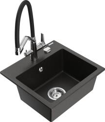 Mexen Milo, gránit mosogató 435x410x171 mm, 1 kamrás és Duo mosogató csaptelep, fekete-arany metál, 6505-75-671701-07 (6505-75-671701-07)