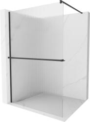 Mexen Kioto, zuhanyparaván polccal és törölközőtartóval 90 x 200 cm, 8 mm-es üveg bordás mintával, fekete profil, 800-090-121-70-09 (800-090-121-70-09)