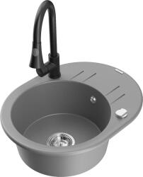 Mexen Kevin, 1 kamrás gránit mosogató 586x458x190 mm és Elia mosogató csaptelep, szürke, 6517-71-670101-70 (6517-71-670101-70)