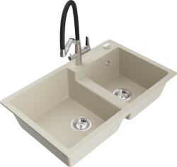 Mexen Tomas, 2 kamrás gránit mosogató 800x500x190 mm és konyhai csaptelep Duo, bézs, 6516-69-671701-07 (6516-69-671701-07)
