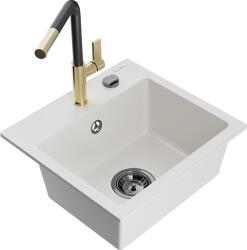 Mexen Milo, 1 kamrás gránit mosogató 435x410x171 mm és Flora mosogató csaptelep, fehér, 6505-20-670401-57-B (6505-20-670401-57-B)