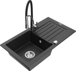 Mexen Pablo, 1 kamrás gránit mosogató 752x436x161 mm és Aster mosogató csaptelep, fekete-ezüst metál, 6510-73-73450-07 (6510-73-73450-07)