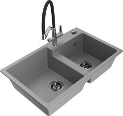 Mexen Tomas, 2 kamrás gránit mosogató 800x500x190 mm és konyhai csaptelep Duo, szürke, 6516-71-671701-07-B (6516-71-671701-07-B)
