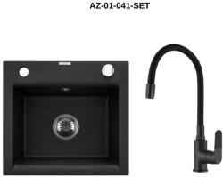 INVENA Tesalia, 1 kamrás gránit mosogató 440x400x160 mm és Joga Plus mosogató csaptelep, fekete foltos, INV-AZ-01-041-SET (INV-AZ-01-041-SET)