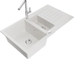 Mexen Matias, 1, 5 kamrás gránit mosogató 900x505x200 mm és Flora mosogató csaptelep, fehér, 6502-20-670401-00 (6502-20-670401-00)