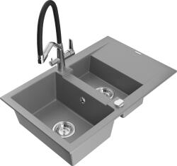 Mexen Gaspar, gránit mosogató 737x475x177 mm, 1, 5 kamrás és Duo mosogató csaptelep, szürke, 6507-71-671701-07 (6507-71-671701-07)