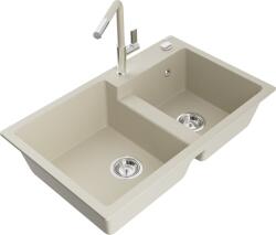 Mexen Tomas, 2 kamrás gránit mosogató 800x500x190 mm és Flora mosogató csaptelep, bézs, 6516-69-670401-09 (6516-69-670401-09)