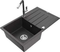 Mexen Bruno, 1 kamrás gránit mosogató 795x495x200 mm és Flora mosogató csaptelep, fekete foltos, 6513-76-670401-08 (6513-76-670401-08)