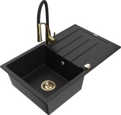 Mexen Bruno, 1 kamrás gránit mosogató 795x495x200 mm és Aster mosogató csaptelep, fekete, 6513-77-73450-57-G (6513-77-73450-57-G)