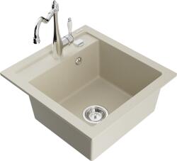 Mexen Vito, gránit mosogató 490x520x210 mm, 1 kamrás és mosogató csaptelep Carla, bézs, 6503-69-670700-00 (6503-69-670700-00)