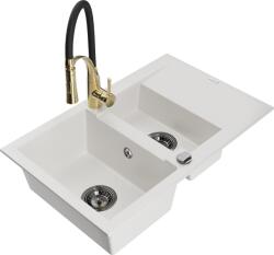 Mexen Gaspar, 1, 5 kamrás gránit mosogató 737x475x177 mm és Aster mosogató csaptelep, fehér, 6507-20-73450-57-B (6507-20-73450-57-B)
