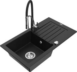 Mexen Pablo, 1 kamrás gránit mosogató 752x436x161 mm és Aster mosogató csaptelep, fekete, 6510-77-73450-07 (6510-77-73450-07)