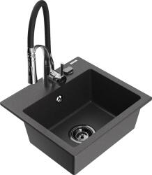 Mexen Milo, 1 kamrás gránit mosogató 435x410x171 mm és Aster mosogató csaptelep, fekete foltos, 6505-76-73450-07-B (6505-76-73450-07-B)