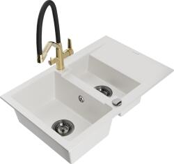 Mexen Gaspar, gránit mosogató 737x475x177 mm, 1, 5 kamrás és Duo mosogató csaptelep, fehér, 6507-20-671701-57-B (6507-20-671701-57-B)