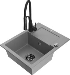 Mexen Enzo, 1 kamrás gránit mosogató 576x465x174 mm és Aster mosogató csaptelep, szürke, 6506-71-73450-70-B (6506-71-73450-70-B)