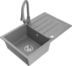 Mexen Bruno, 1 kamrás gránit mosogató 795x495x200 mm és Elia mosogató csaptelep, szürke, 6513-71-670101-71 (6513-71-670101-71)