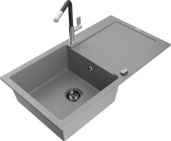 Mexen Leo, 1 kamrás gránit mosogató 900x500x190 mm és Flora mosogató csaptelep, szürke, 6501-71-670401-07-B (6501-71-670401-07-B)