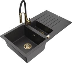 Mexen Matias, gránit mosogató 900x505x200 mm, 1, 5 kamrás és Aster mosogató csaptelep, fekete foltos, 6502-76-73450-57-G (6502-76-73450-57-G)