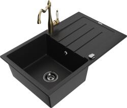 Mexen Bruno, gránit mosogató 795x495x200 mm, 1 kamrás és mosogató csaptelep Carla, fekete, 6513-77-670700-50-B (6513-77-670700-50-B)