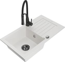 Mexen Pablo, 1 kamrás gránit mosogató 752x436x161 mm és Aster mosogató csaptelep, fehér, 6510-20-73450-70-B (6510-20-73450-70-B)