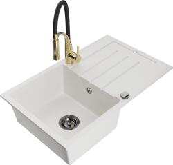 Mexen Bruno, 1 kamrás gránit mosogató 795x495x200 mm és Aster mosogató csaptelep, fehér, 6513-20-73450-57-B (6513-20-73450-57-B)
