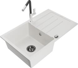 Mexen Bruno, 1 kamrás gránit mosogató 795x495x200 mm és Flora mosogató csaptelep, fehér, 6513-20-670401-07-B (6513-20-670401-07-B)