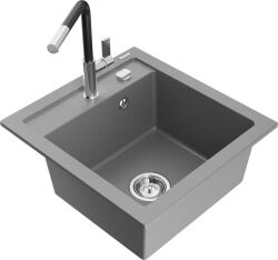 Mexen Vito, 1 kamrás gránit mosogató 490x520x210 mm és Flora mosogató csaptelep, szürke, 6503-71-670401-07 (6503-71-670401-07)