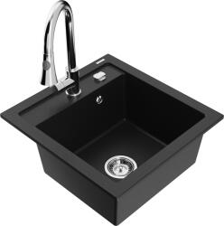 Mexen Vito, 1 kamrás gránit mosogató 490x520x210 mm és Elia mosogató csaptelep, fekete, 6503-77-670101-00 (6503-77-670101-00)